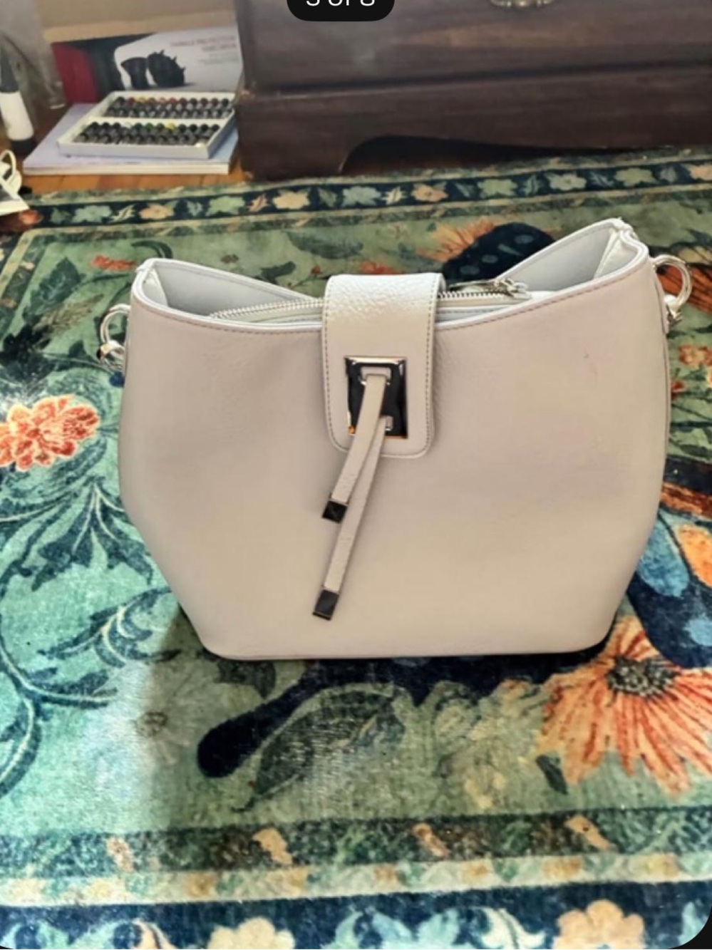 Minimal Cream Shoulder Bag with Silver Accent - Women Shoulder Bag